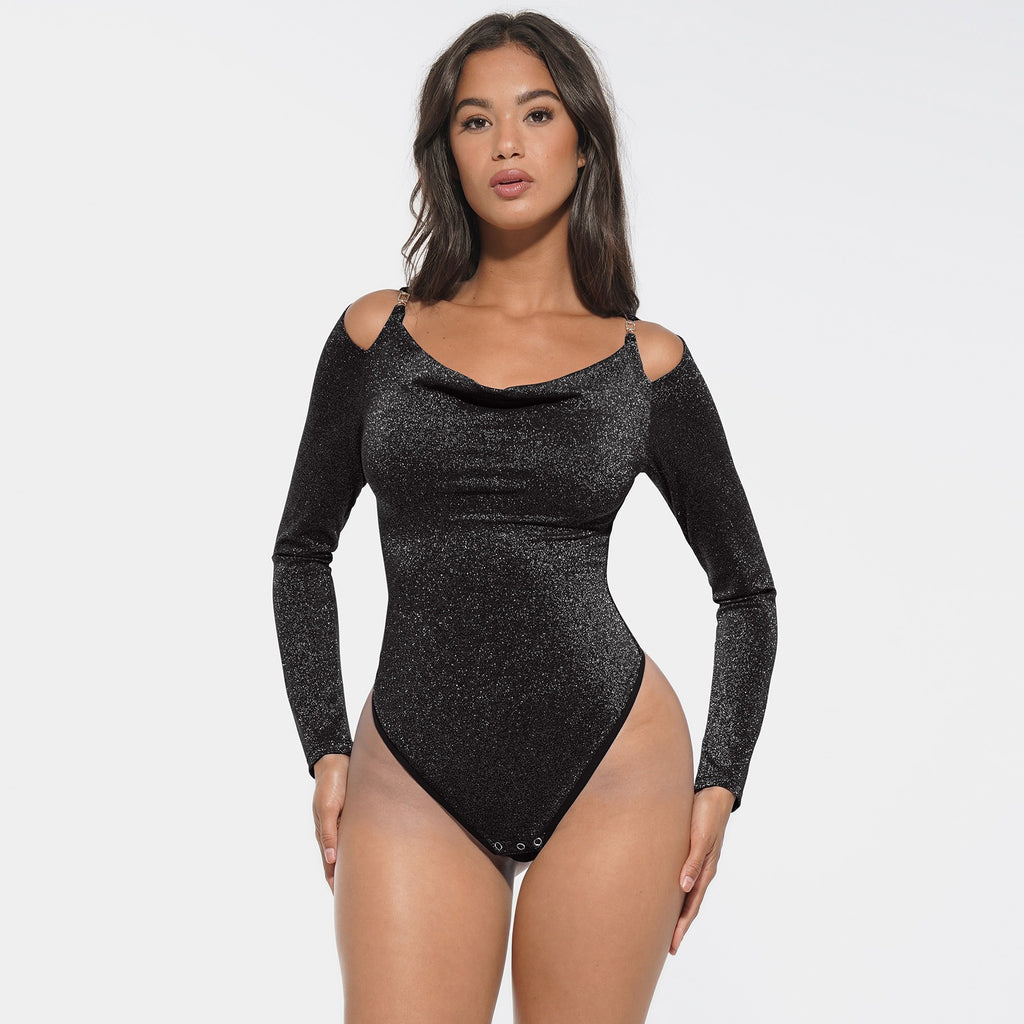 Shiny shapewear bodysuit met ingebouwde bh