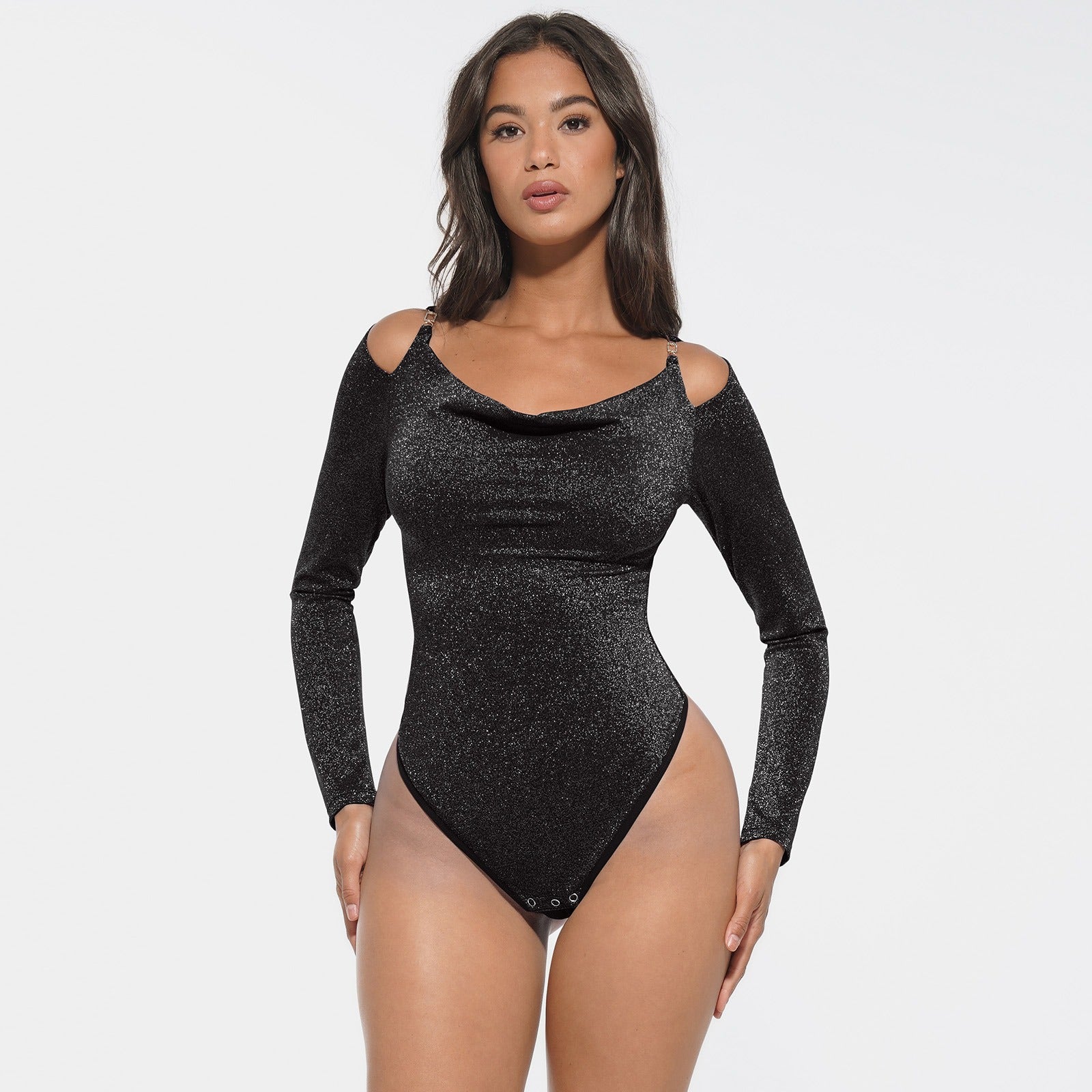 Shiny shapewear bodysuit met ingebouwde bh