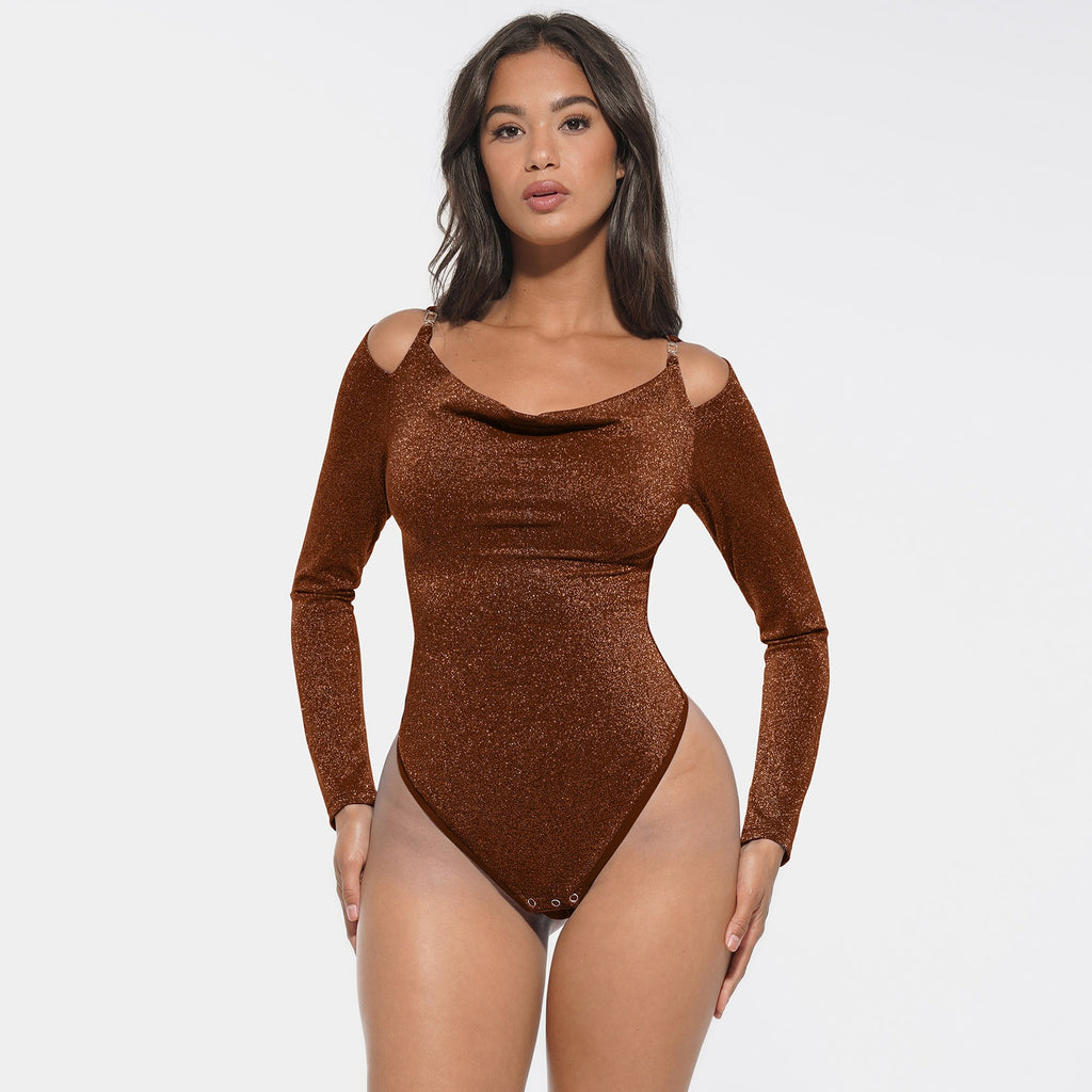Shiny shapewear bodysuit met ingebouwde bh