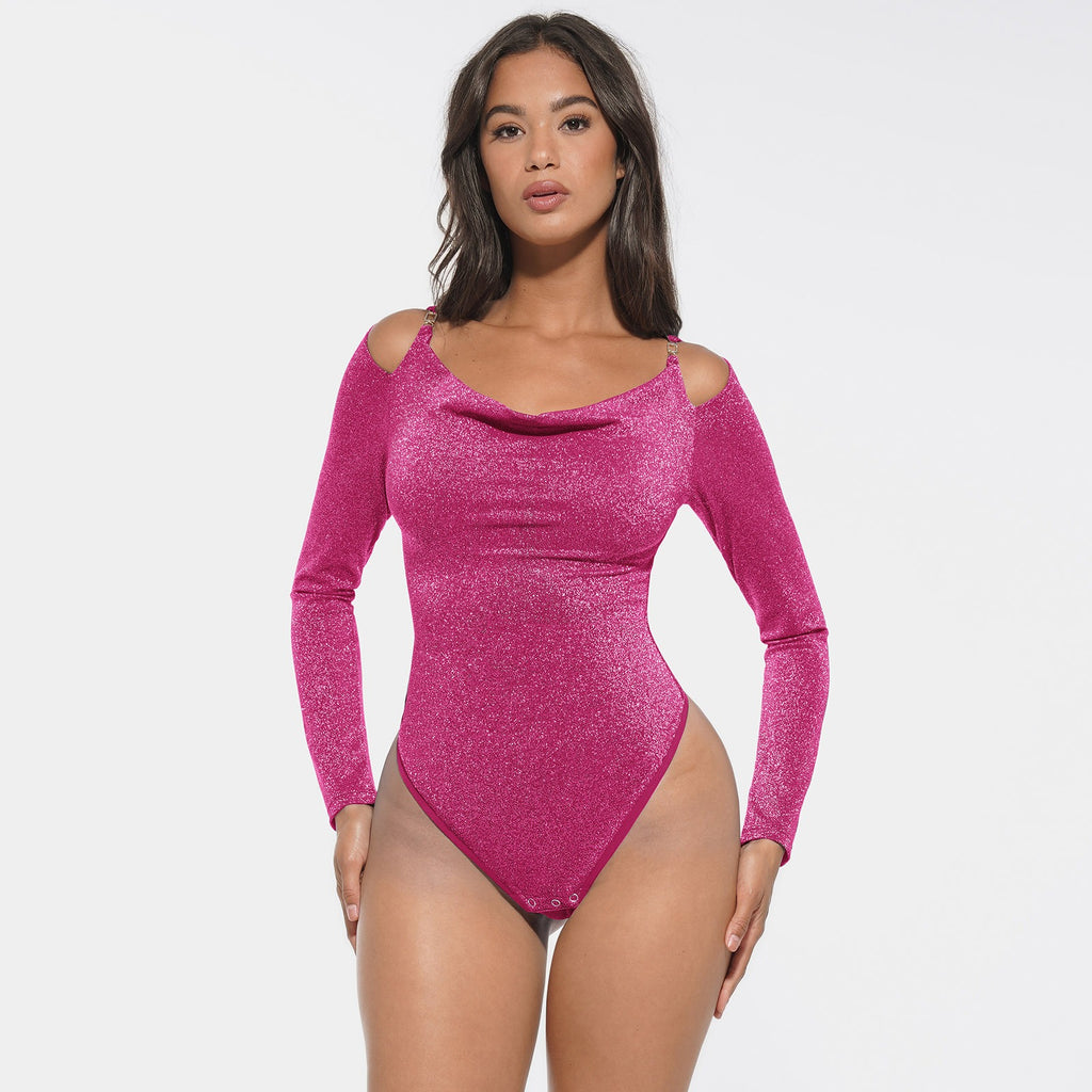 Shiny shapewear bodysuit met ingebouwde bh