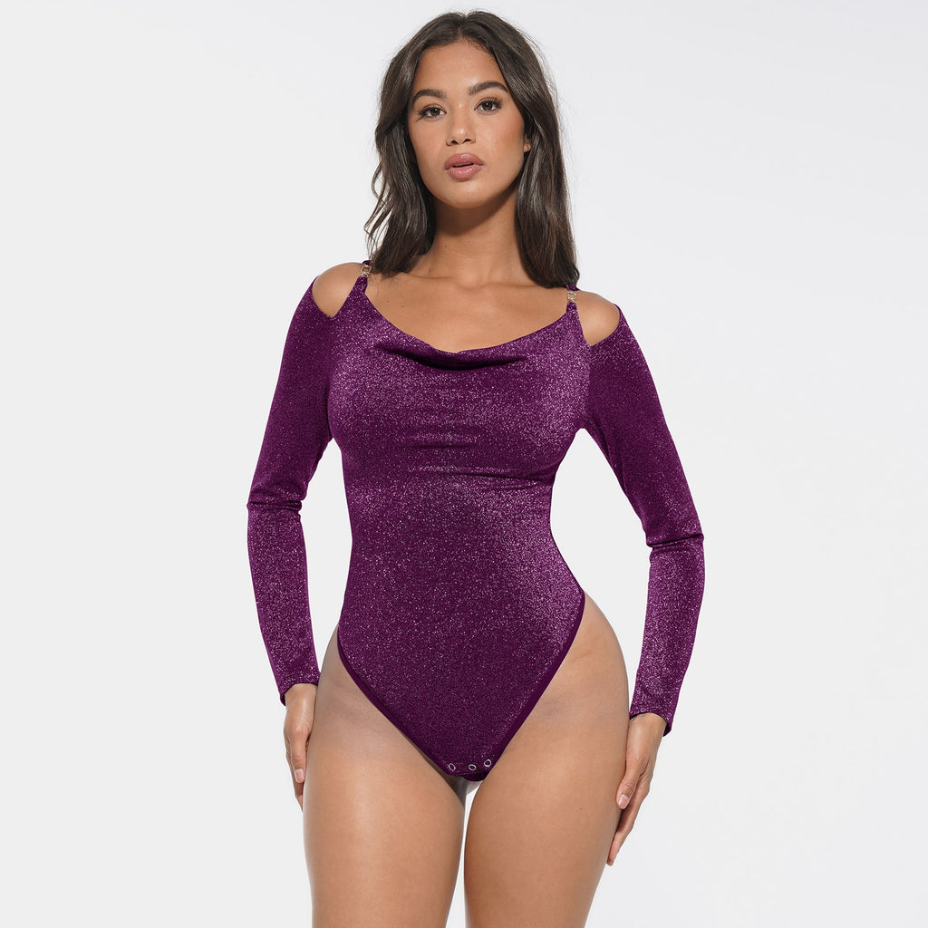 Shiny shapewear bodysuit met ingebouwde bh