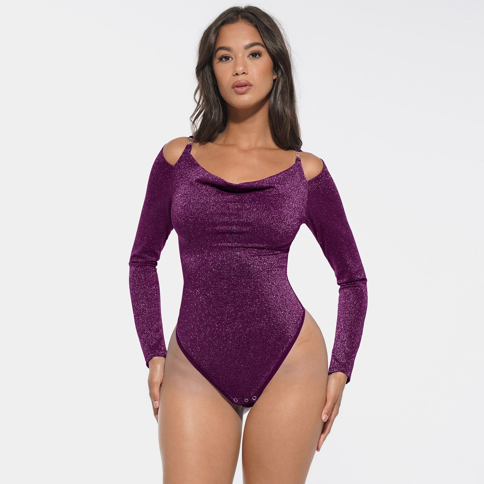 Shiny shapewear bodysuit met ingebouwde bh